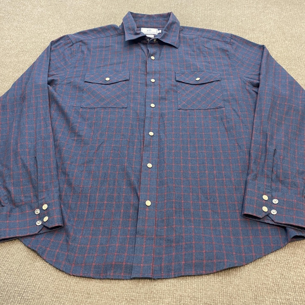 Southern Tide Shirt Mens XL Blue Check Flannel Pearl Snap Front Long Sleeve